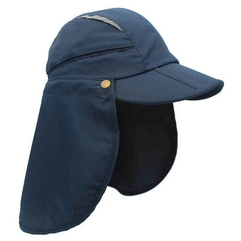 100% Cotton Breathable Kids Removable Poncho Sun Hat UPF50  for Summer, Quick-Drying, Windproof, Sun-Protective, Waterproof, Insect-Repellent