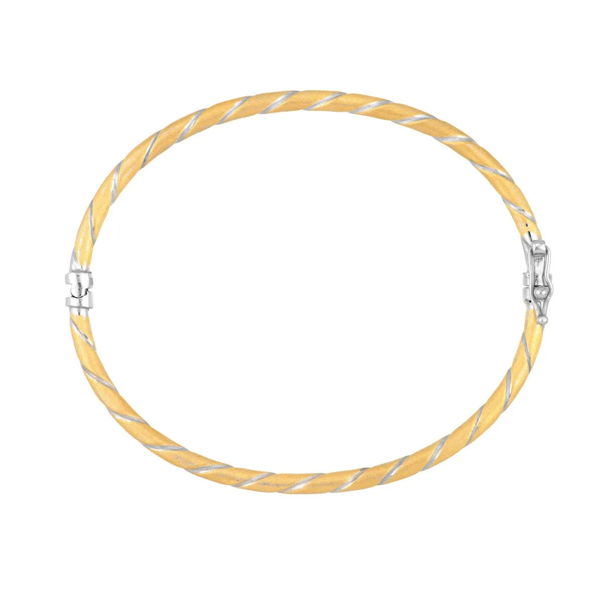 14K Gold Two-Tone Twisted Brushed Hinged Bangle