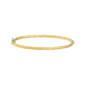 14K Gold Two-Tone Twisted Brushed Hinged Bangle