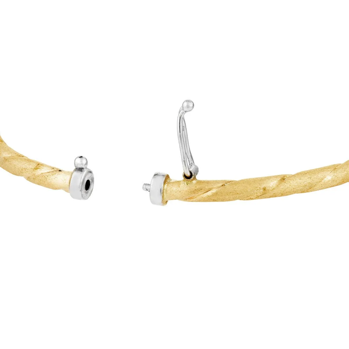 14K Gold Two-Tone Twisted Brushed Hinged Bangle