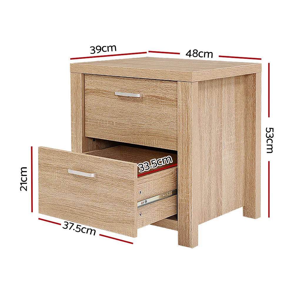 2-Drawer Pine Bedside Table, Smooth Runners - Artiss