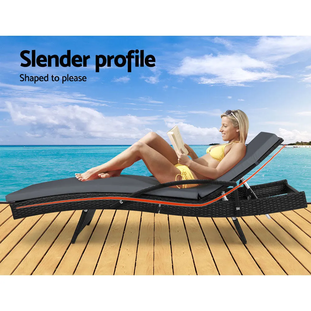 2x Outdoor Sun Lounge Chair with Cushion Sunbed Day Bed Lounger Black