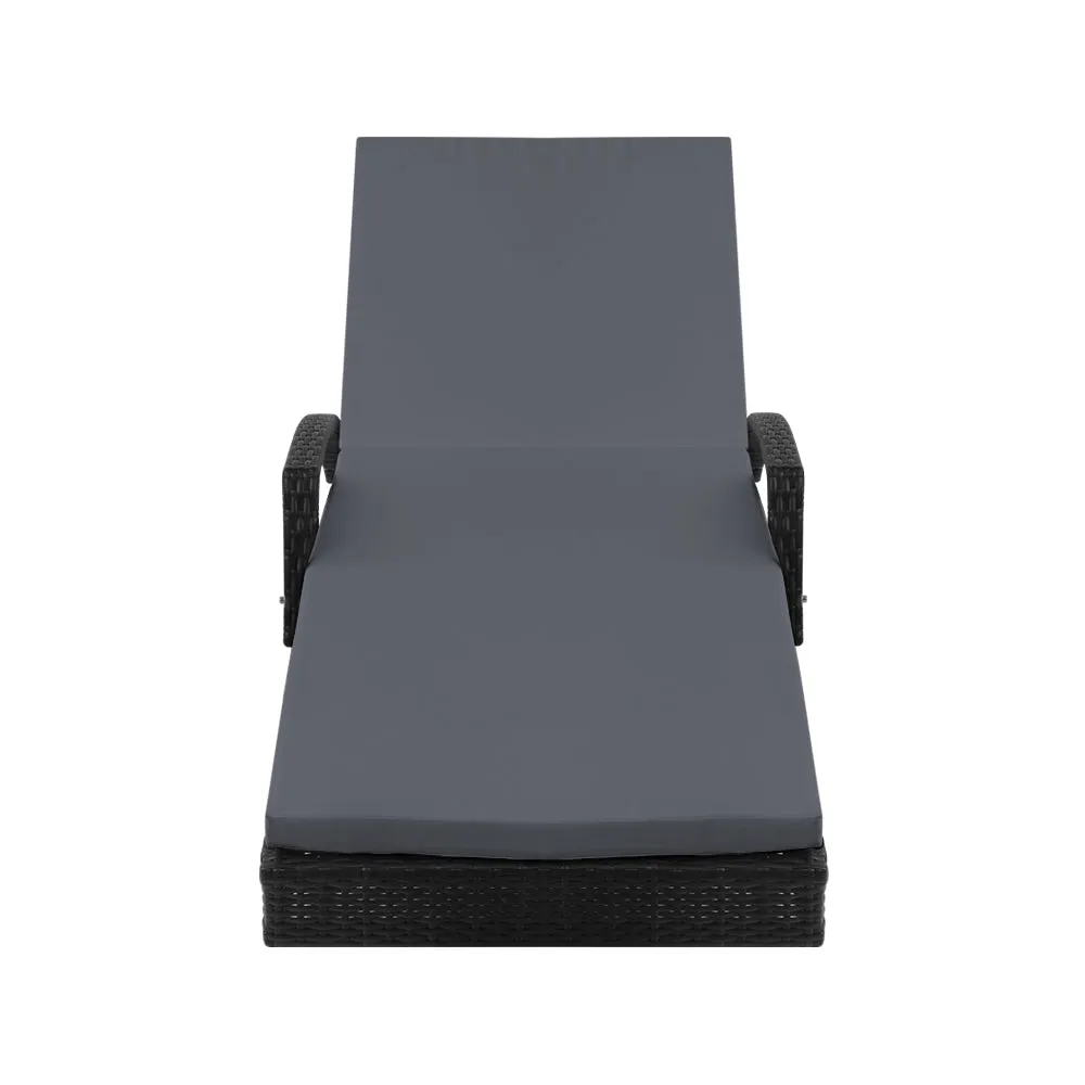 2x Outdoor Sun Lounge Chair with Cushion Sunbed Day Bed Lounger Black