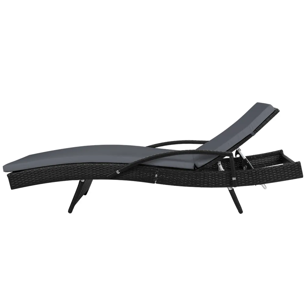 2x Outdoor Sun Lounge Chair with Cushion Sunbed Day Bed Lounger Black