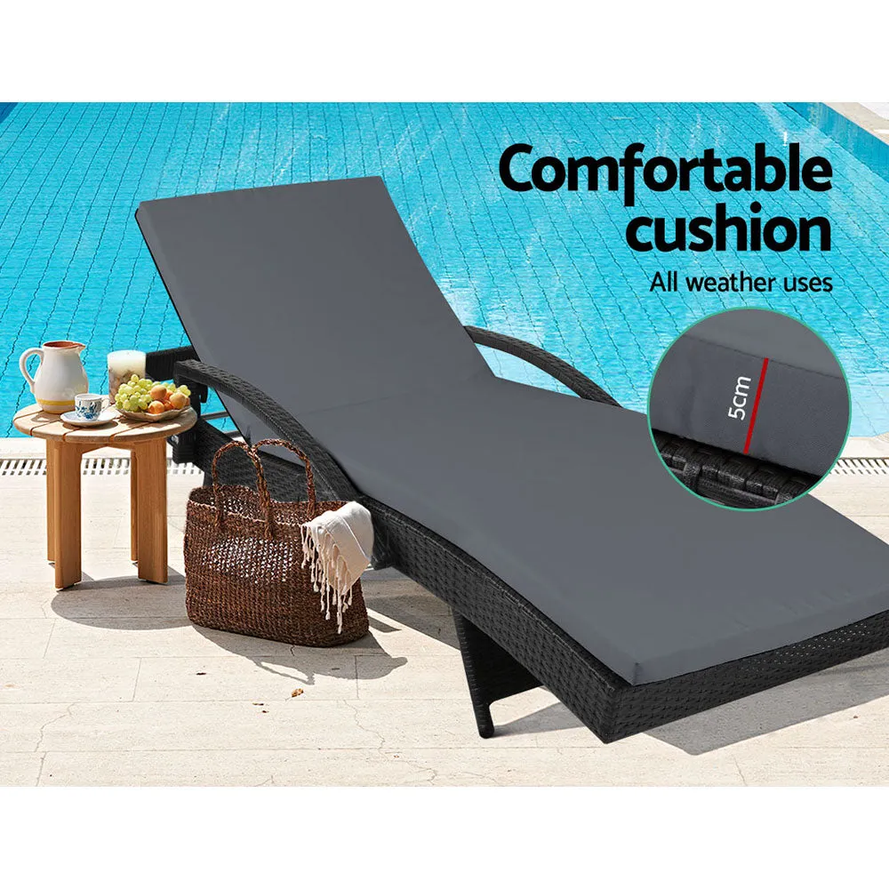 2x Outdoor Sun Lounge Chair with Cushion Sunbed Day Bed Lounger Black