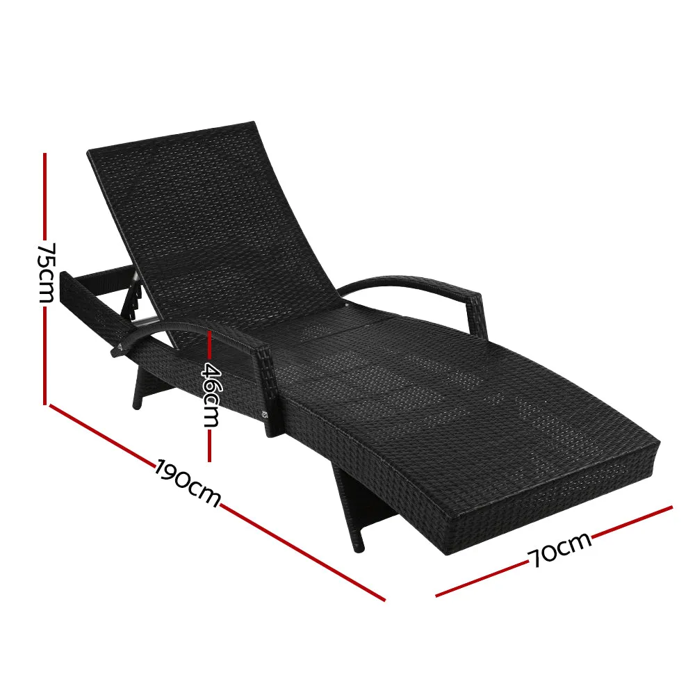 2x Outdoor Sun Lounge Chair with Cushion Sunbed Day Bed Lounger Black