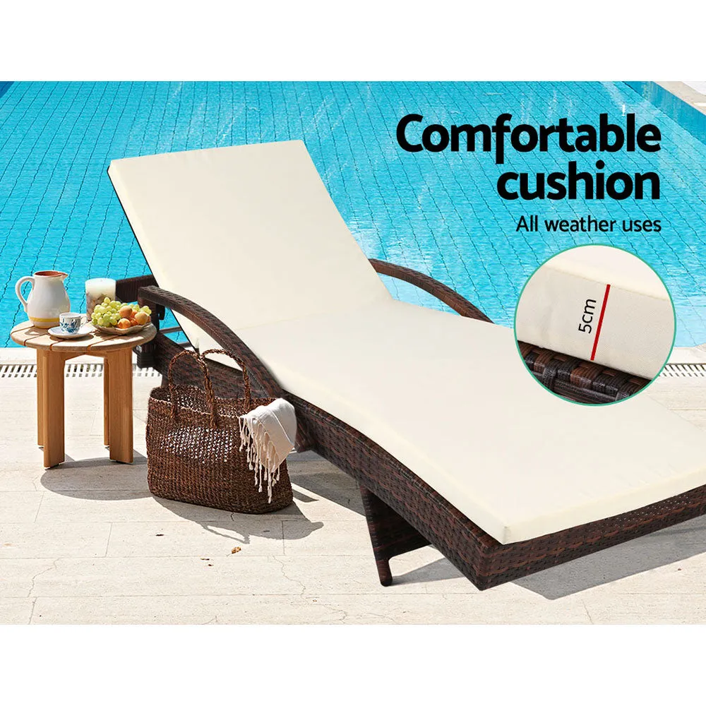 2x Outdoor Sun Lounge Chair with Cushion Sunbed Day Bed Lounger Brown