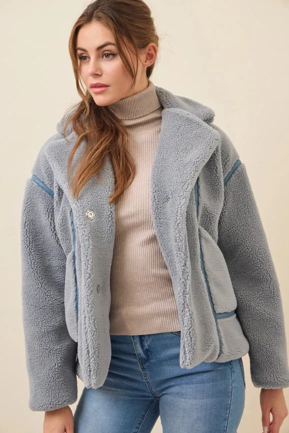 All She Needs Cozy Sherpa Jacket BLUE