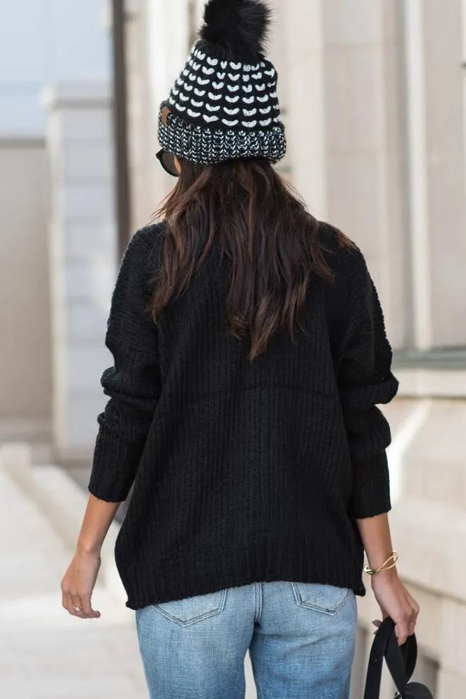 Amber Button Front Cardigan in Black - FINAL SALE