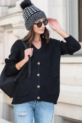 Amber Button Front Cardigan in Black - FINAL SALE