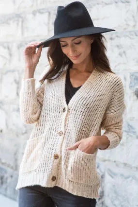 Amber Button Front Cardigan in Tan - FINAL SALE