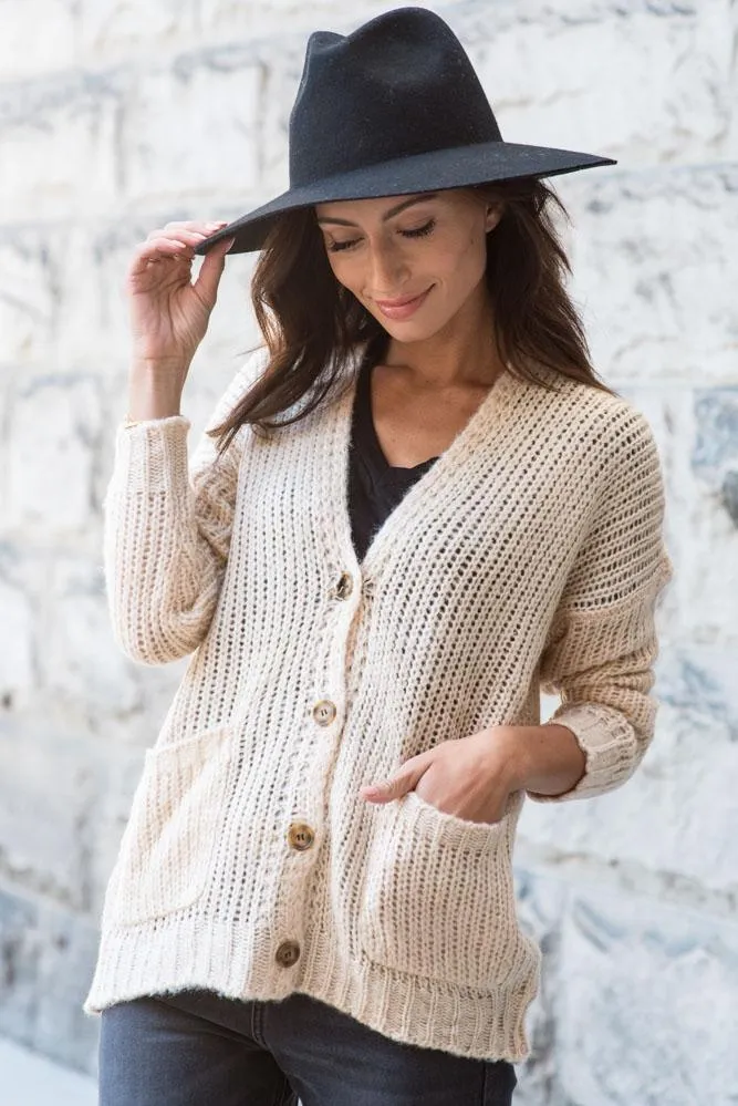 Amber Button Front Cardigan in Tan - FINAL SALE