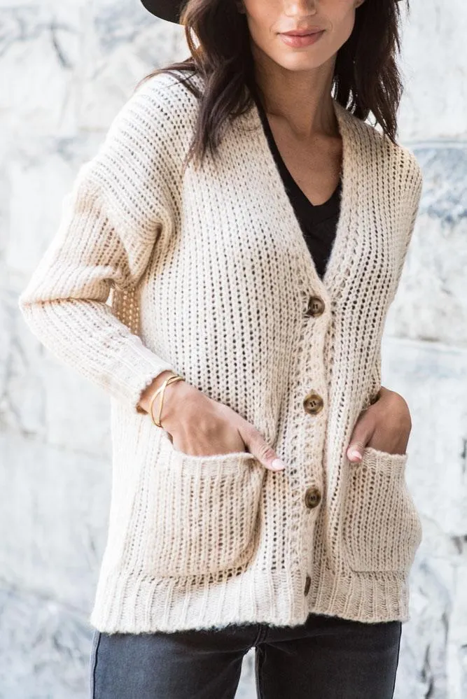 Amber Button Front Cardigan in Tan - FINAL SALE
