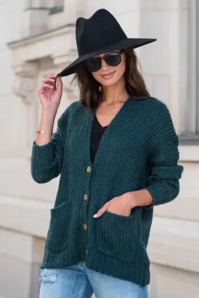 Amber Button Front Cardigan in Teal - FINAL SALE