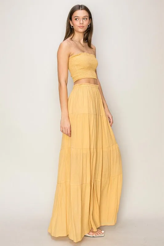 Amber Yellow Tube Top And Tiered Maxi Skirt Set