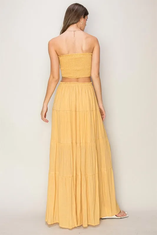 Amber Yellow Tube Top And Tiered Maxi Skirt Set