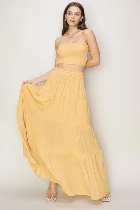 Amber Yellow Tube Top And Tiered Maxi Skirt Set