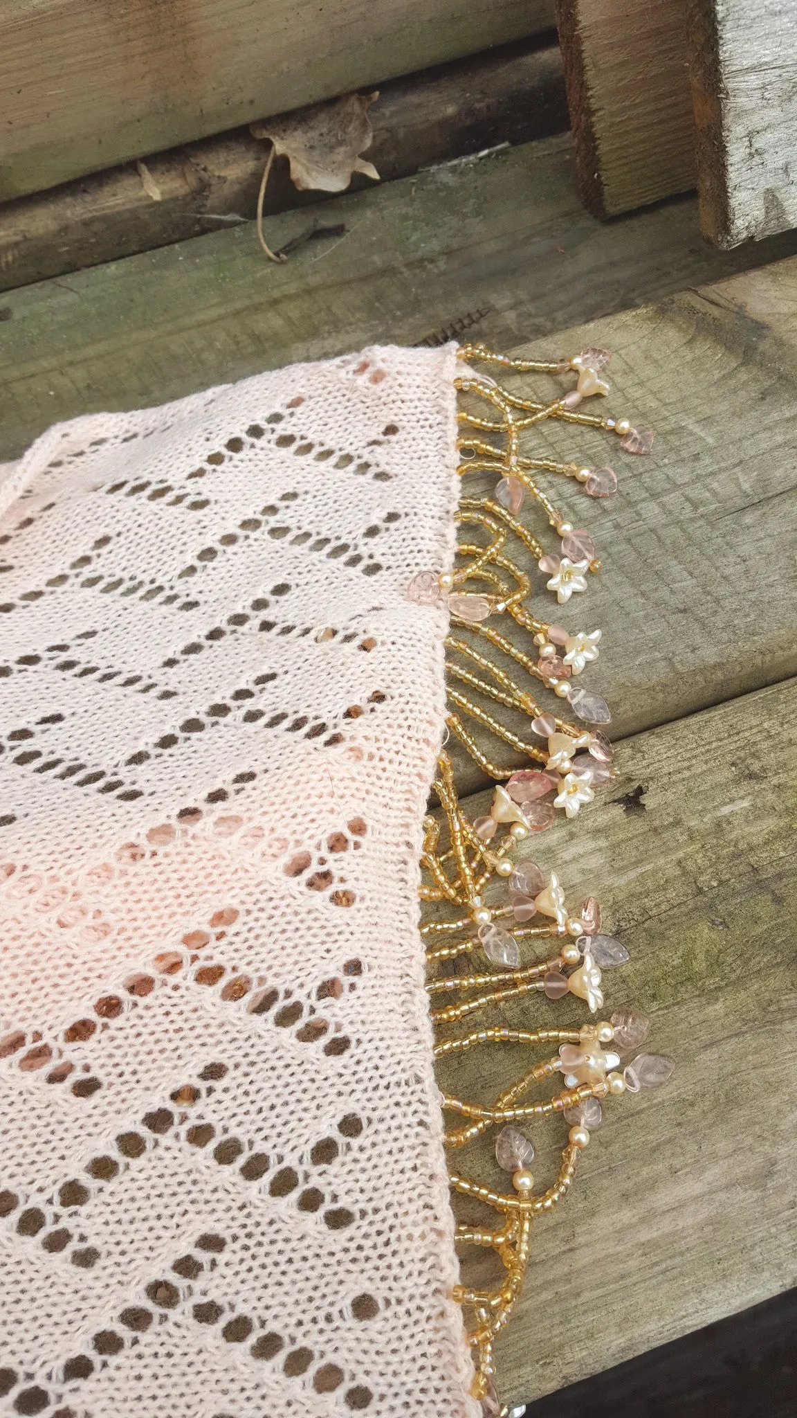 Apricot lace knit pashmina, shawl, wrap. cruise wear.