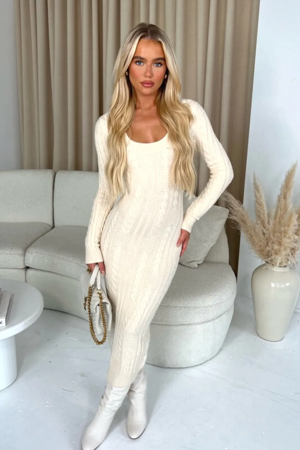 Aspen beige cable knit maxi dress