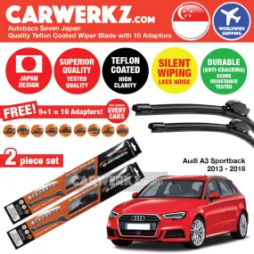 Autobacs Seven Japan Teflon Coated Flex Aerodynamic Wiper Blade with 10 Adaptors for Audi A3 S3 Sportback 2013-2018 (26 inch   19 inch)