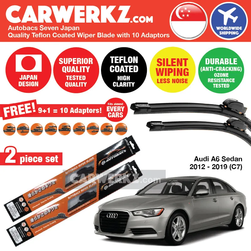 Autobacs Seven Japan Teflon Coated Flex Aerodynamic Wiper Blade with 10 Adaptors for Audi A6 S6 2012-2019 (C7) 4th Generation (26" 21")