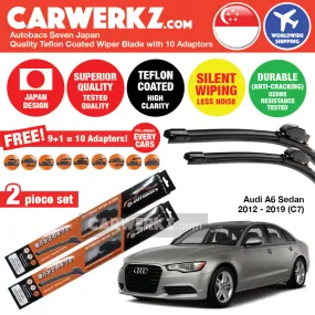 Autobacs Seven Japan Teflon Coated Flex Aerodynamic Wiper Blade with 10 Adaptors for Audi A6 S6 2012-2019 (C7) 4th Generation (26" 21")
