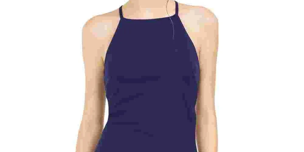 BCX Women's Sleeveless Halter Short Body Con Cocktail Dress Blue Size XX-Small