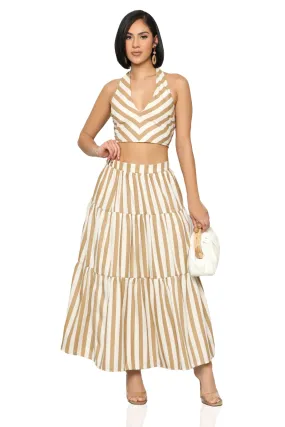 Beach Flow Stripe Skirt Set (Tan Multi)