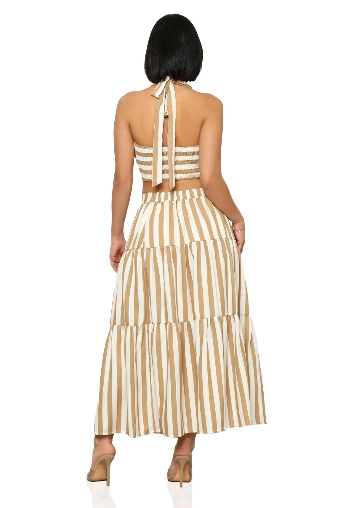 Beach Flow Stripe Skirt Set (Tan Multi)
