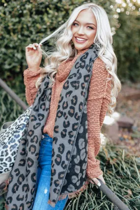 Beautiful Ambition Leopard Scarf in Charcoal