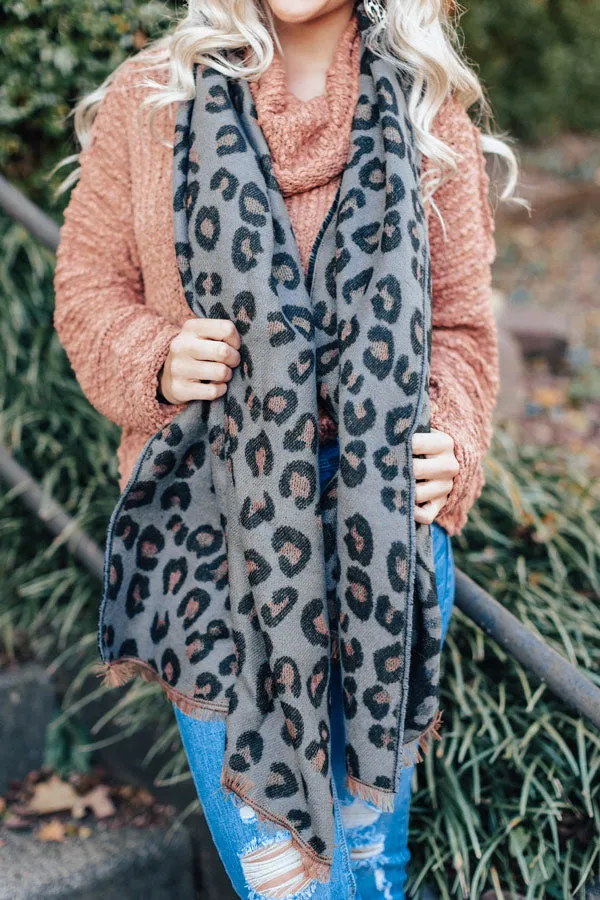 Beautiful Ambition Leopard Scarf in Charcoal