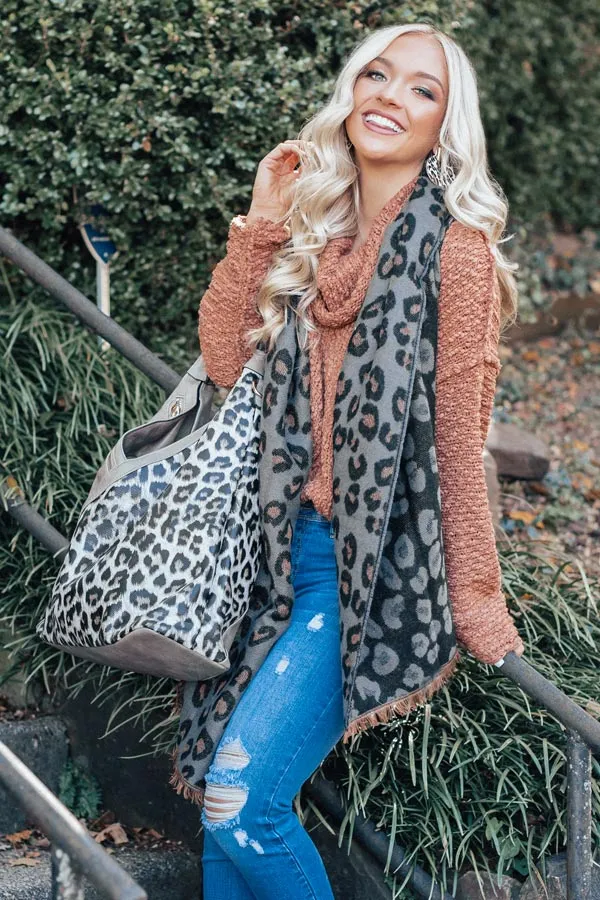 Beautiful Ambition Leopard Scarf in Charcoal