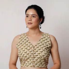 Beige - Bagru Dabu Block Printed Cotton Stitched Blouse