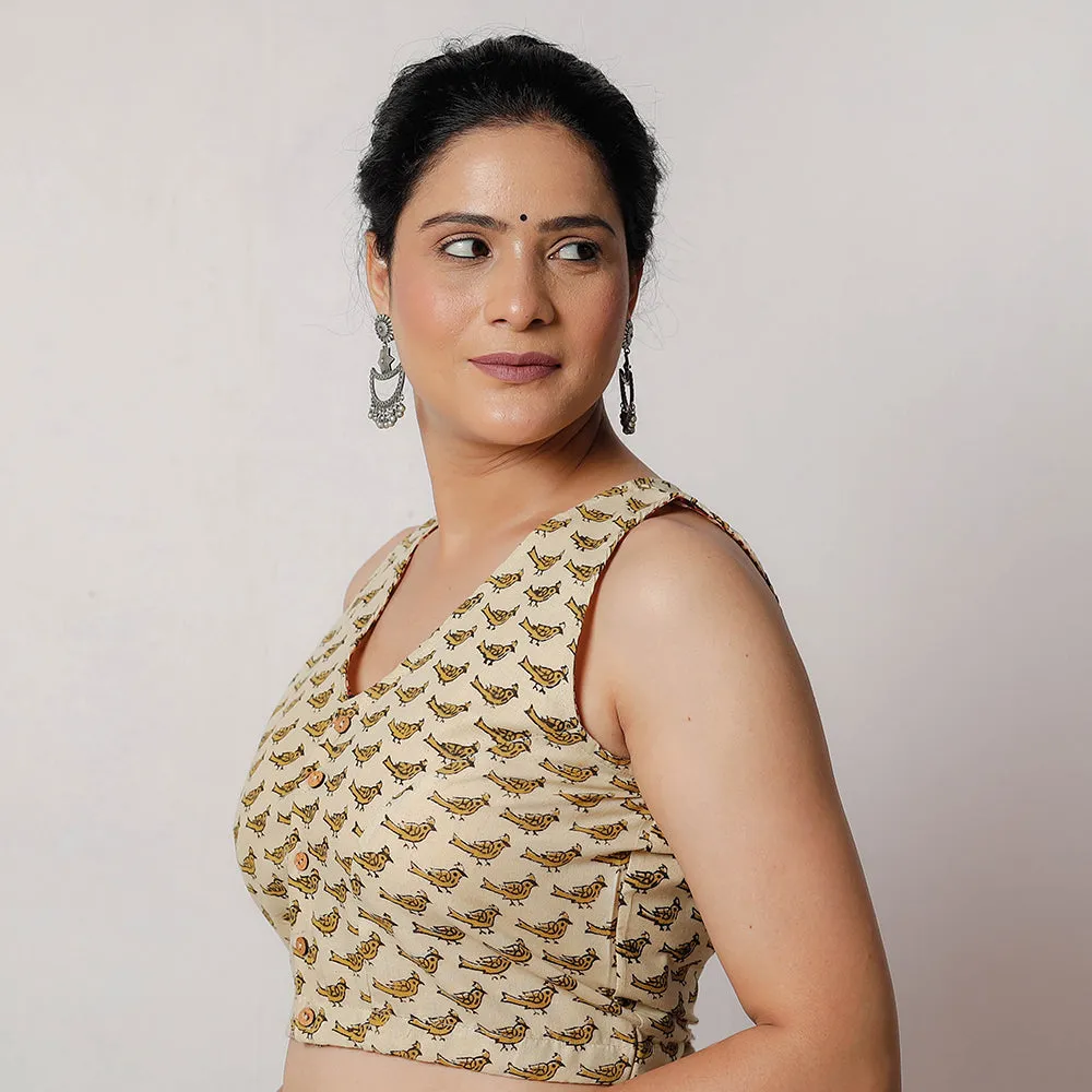 Beige - Bagru Dabu Block Printed Cotton Stitched Blouse