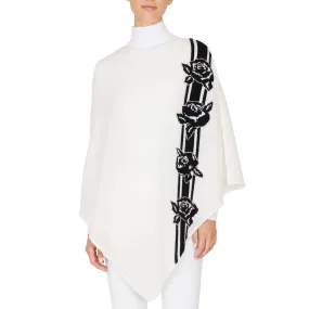   Beryll Flower Cashmere Poncho | Black & White