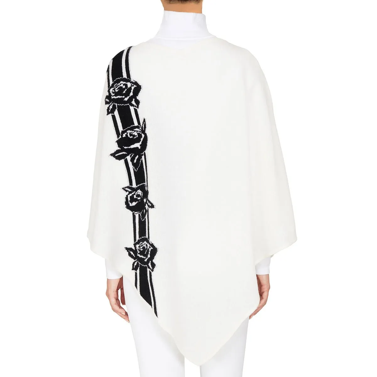   Beryll Flower Cashmere Poncho | Black & White