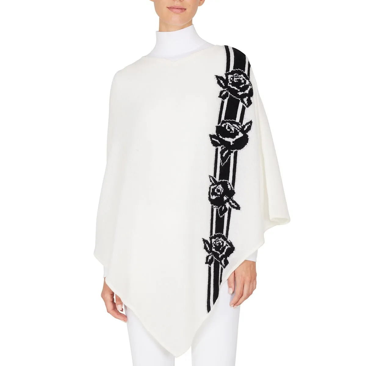   Beryll Flower Cashmere Poncho | Black & White