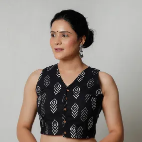 Black - Bagru Dabu Block Printed Cotton Stitched Blouse