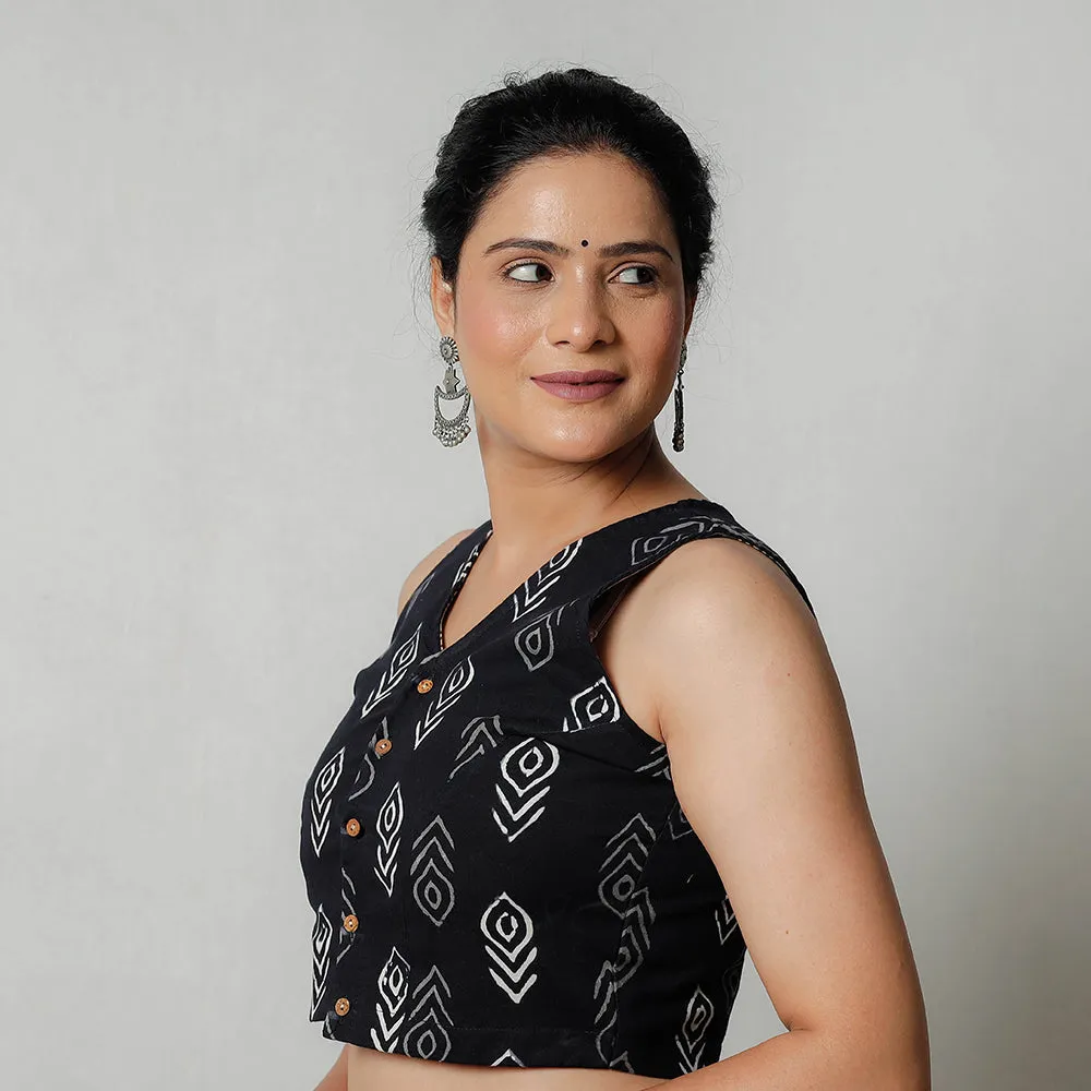 Black - Bagru Dabu Block Printed Cotton Stitched Blouse