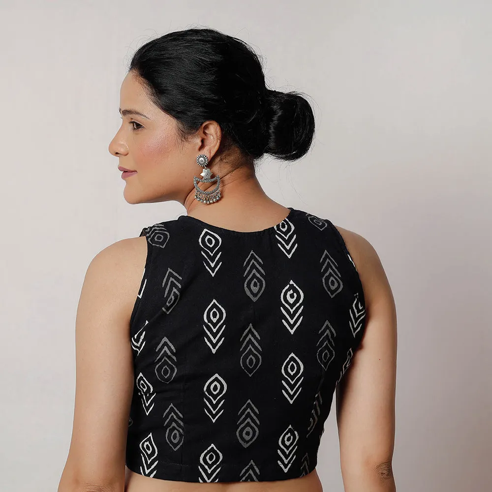 Black - Bagru Dabu Block Printed Cotton Stitched Blouse