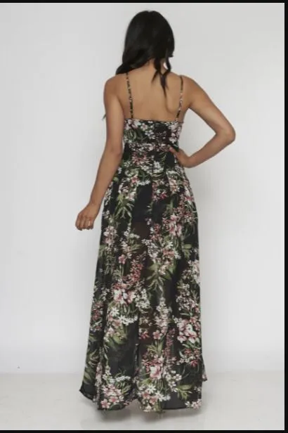 Black Floral Romper Maxi Dress