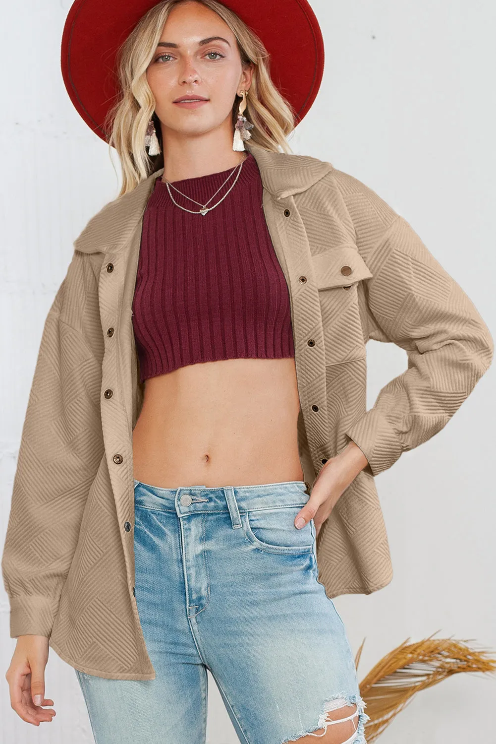 Black Solid Textured Flap Pocket Buttoned Shacket