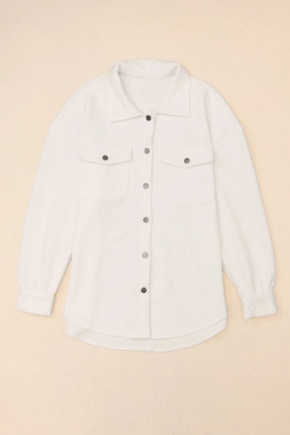 Black Solid Textured Flap Pocket Buttoned Shacket