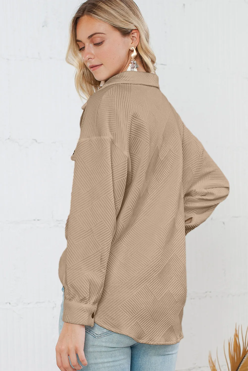 Black Solid Textured Flap Pocket Buttoned Shacket