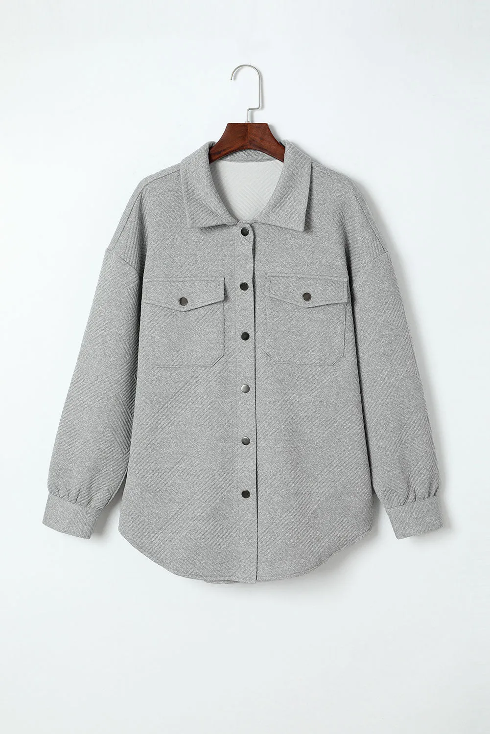 Black Solid Textured Flap Pocket Buttoned Shacket