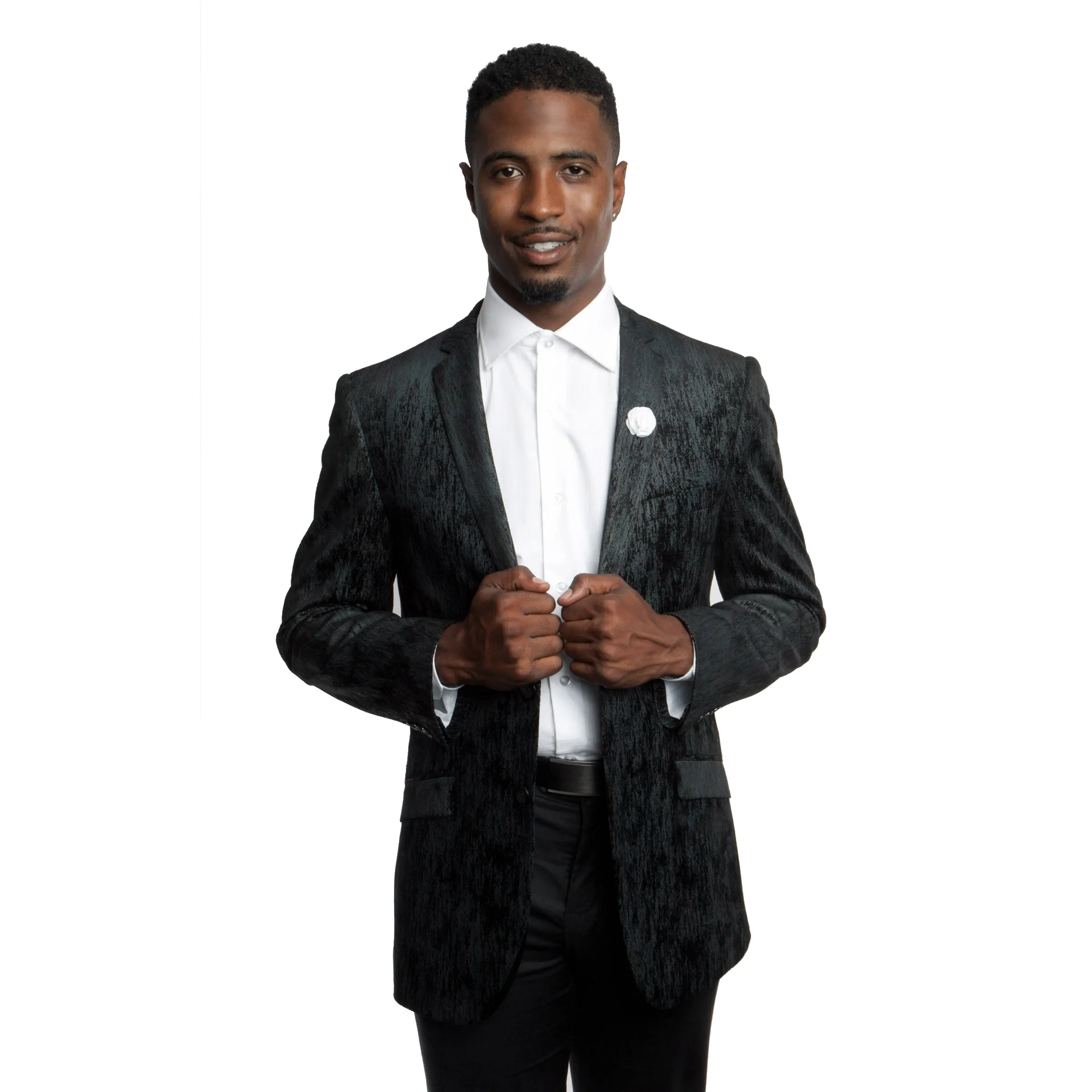 Black Velvet Texture Slim Fit Blazer