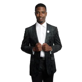 Black Velvet Texture Slim Fit Blazer