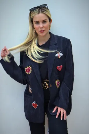 Blazer, Corduroy, Beaded Hearts & Bees