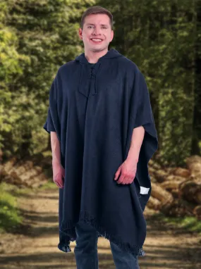 Blue Alpaca Hooded Poncho for Men