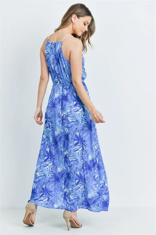Blue and White Sleeveless Maxi Dress